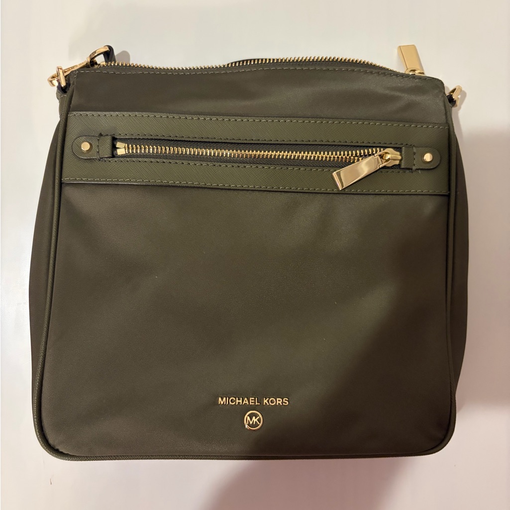 Michael Kors Dark Green Crossbody Bag With Gold Accents